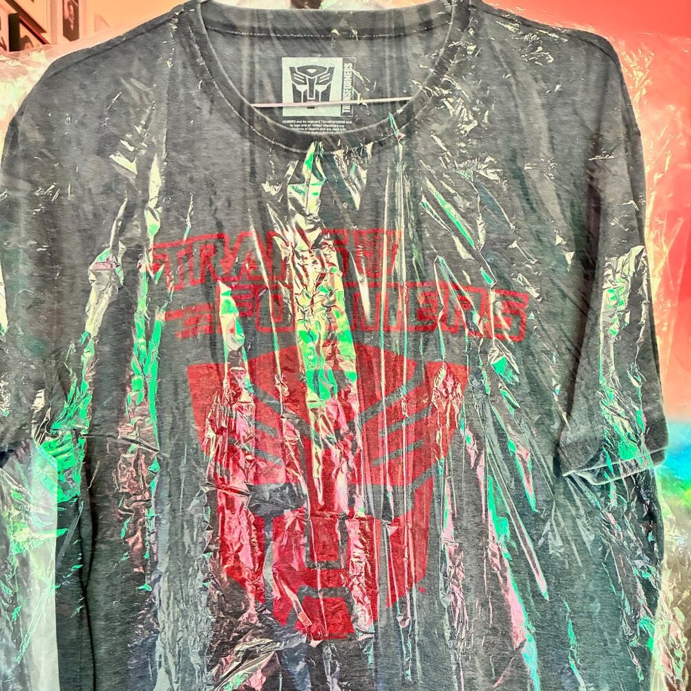 Transformers blue burnout short sleeve shirtmen/unisex size L red logo and text!